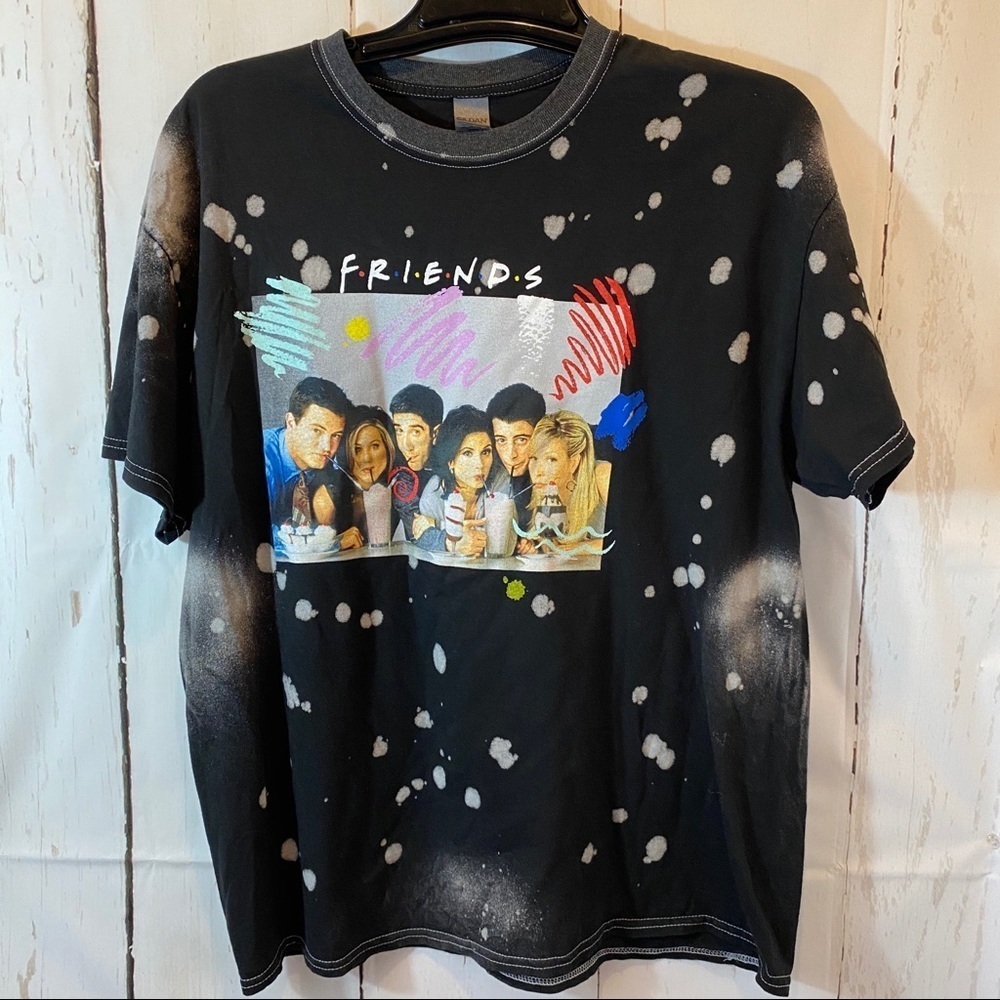 Friends Sz XL Black Bleach tie Dye Tee